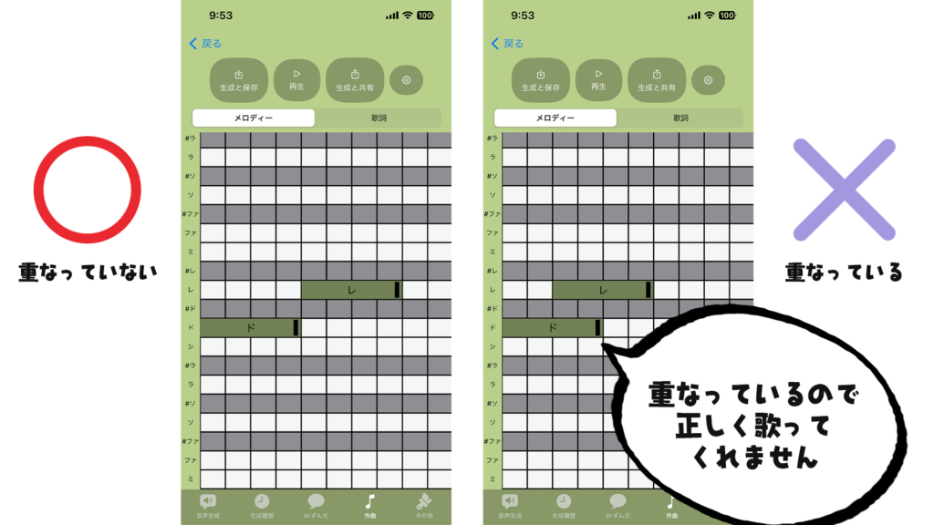 メロディーの置き方の良い例と悪い例